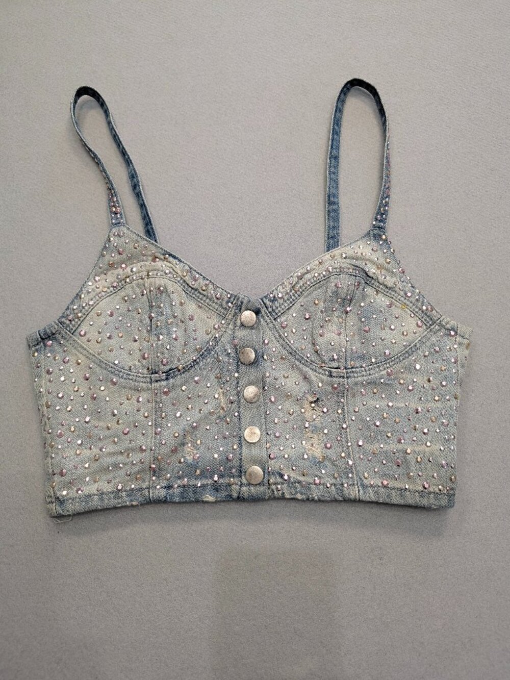 Topshop Rhinestone Denim Bustier Crop Top US 8
